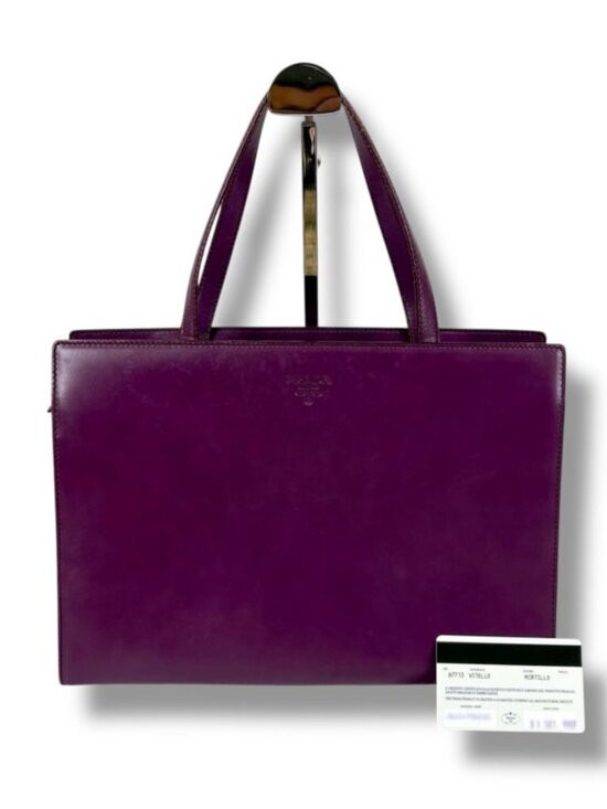 Prada Shoulder Bag Tote Purple Vitello Leather - Picture 13 of 13